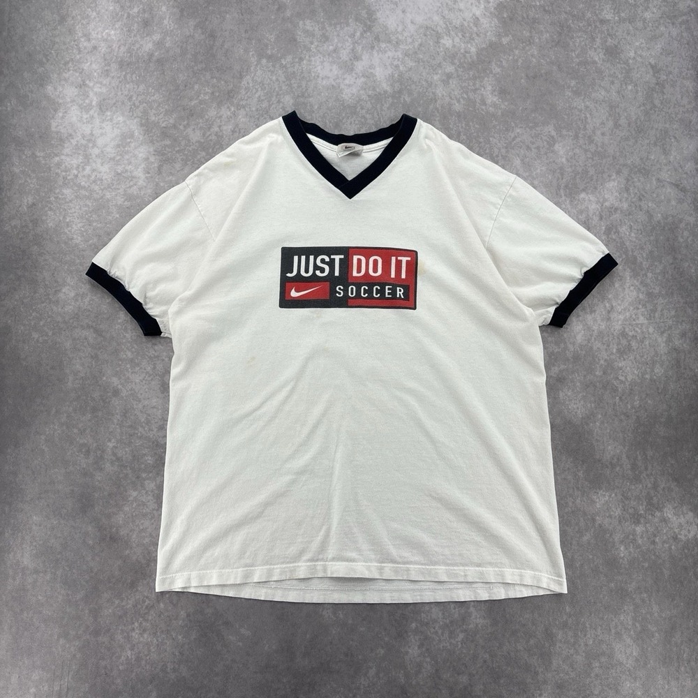 Vintage 90's Nike Soccer Ringer V-Neck Tee Size L